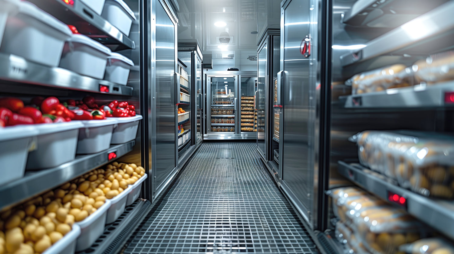 Refrigerators and shelves with food